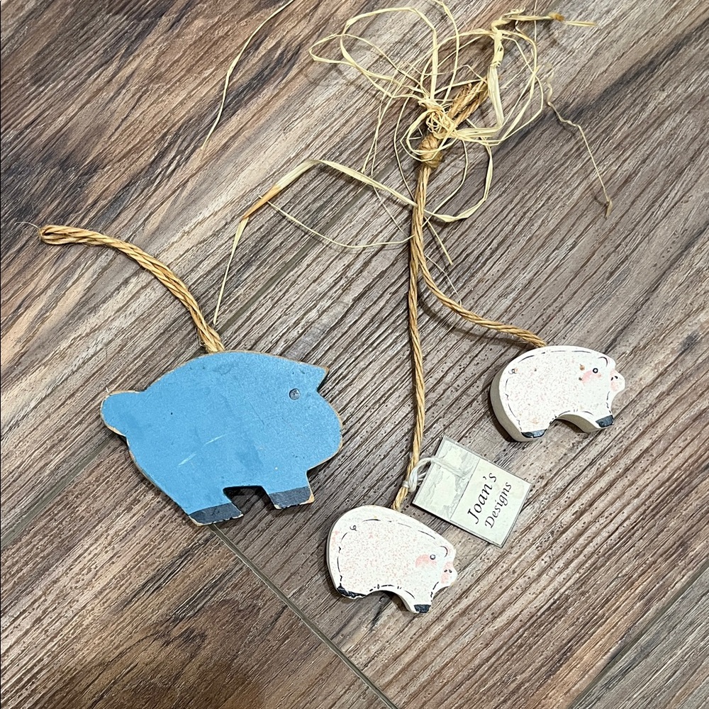 Blue and White Pig Wood Ornaments